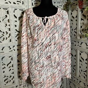 ASHLEY STEWART AWESOME FADED PINK GRAY WITH WHITE ACCENTS PEASANT PLUS TOP